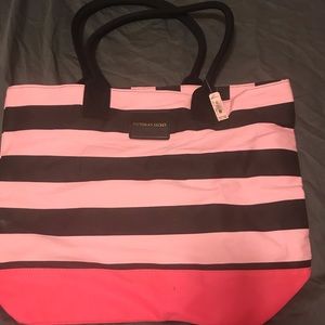 Victoria’s Secret pink and black stripe bag